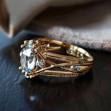 Anello Placcato Oro con Inlay in Vetro Blu