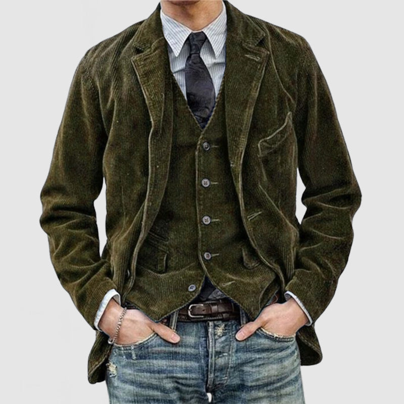 Set Blazer e Gilet in Velluto a Corda per Uomini