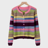 Cardigan in Maglia con Design a Righe Ispirato allo Stile Retrò