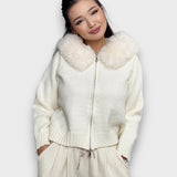 Alisanne – Giacca a maglia con zip e colletto in faux fur